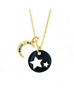 Star and Moon Combo Colorful Fashion Oil-spot Glazed Wholesale Costume Necklace - Black