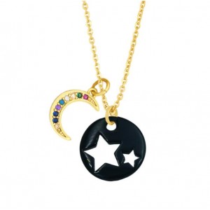 Star and Moon Combo Colorful Fashion Oil-spot Glazed Wholesale Costume Necklace - Black