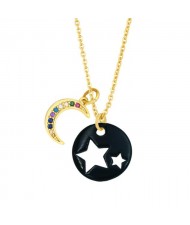 Star and Moon Combo Colorful Fashion Oil-spot Glazed Wholesale Costume Necklace - Black