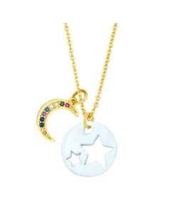 Star and Moon Combo Colorful Fashion Oil-spot Glazed Wholesale Costume Necklace - White