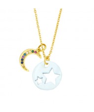 Star and Moon Combo Colorful Fashion Oil-spot Glazed Wholesale Costume Necklace - White