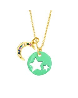 Star and Moon Combo Colorful Fashion Oil-spot Glazed Wholesale Costume Necklace - Light Green