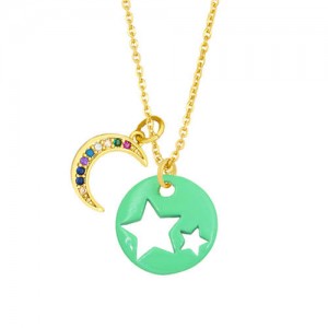 Star and Moon Combo Colorful Fashion Oil-spot Glazed Wholesale Costume Necklace - Light Green