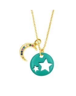 Star and Moon Combo Colorful Fashion Oil-spot Glazed Wholesale Costume Necklace - Turquoise