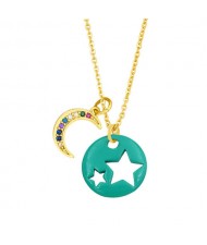 Star and Moon Combo Colorful Fashion Oil-spot Glazed Wholesale Costume Necklace - Turquoise