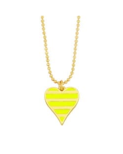 Enamel Striped Heart Pendant 18K Gold Plated Wholesale Costume Necklace - Yellow