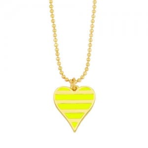Enamel Striped Heart Pendant 18K Gold Plated Wholesale Costume Necklace - Yellow