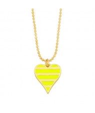 Enamel Striped Heart Pendant 18K Gold Plated Wholesale Costume Necklace - Yellow