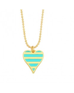 Enamel Striped Heart Pendant 18K Gold Plated Wholesale Costume Necklace - Green