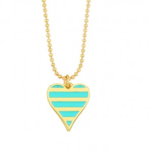 Enamel Striped Heart Pendant 18K Gold Plated Wholesale Costume Necklace - Green