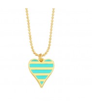Enamel Striped Heart Pendant 18K Gold Plated Wholesale Costume Necklace - Green