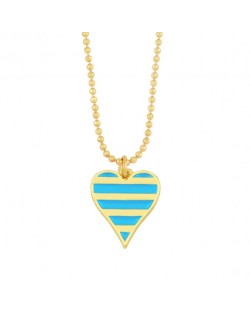 Enamel Striped Heart Pendant 18K Gold Plated Wholesale Costume Necklace - Blue