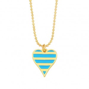 Enamel Striped Heart Pendant 18K Gold Plated Wholesale Costume Necklace - Blue