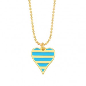 Enamel Striped Heart Pendant 18K Gold Plated Wholesale Costume Necklace - Blue