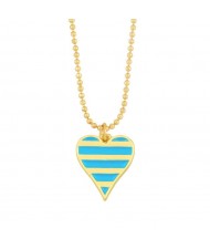 Enamel Striped Heart Pendant 18K Gold Plated Wholesale Costume Necklace - Blue