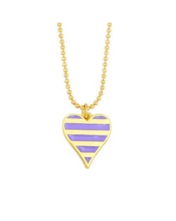 Enamel Striped Heart Pendant 18K Gold Plated Wholesale Costume Necklace - Purple