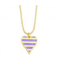 Enamel Striped Heart Pendant 18K Gold Plated Wholesale Costume Necklace - Purple