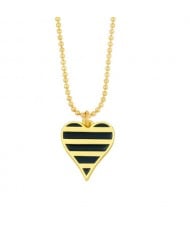 Enamel Striped Heart Pendant 18K Gold Plated Wholesale Costume Necklace - Black