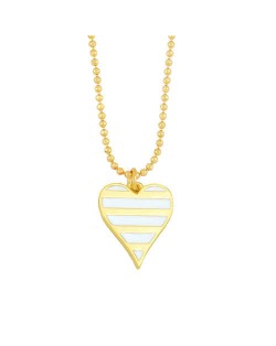Enamel Striped Heart Pendant 18K Gold Plated Wholesale Costume Necklace - White