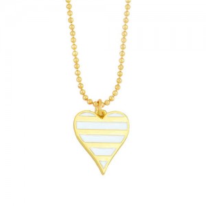 Enamel Striped Heart Pendant 18K Gold Plated Wholesale Costume Necklace - White