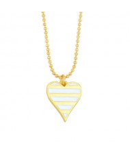 Enamel Striped Heart Pendant 18K Gold Plated Wholesale Costume Necklace - White