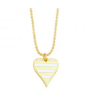 Enamel Striped Heart Pendant 18K Gold Plated Wholesale Costume Necklace - White