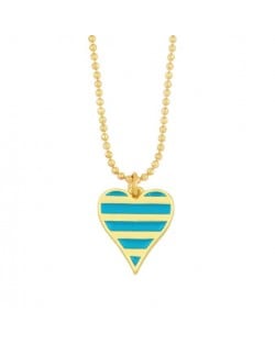 Enamel Striped Heart Pendant 18K Gold Plated Wholesale Costume Necklace - Turquoise
