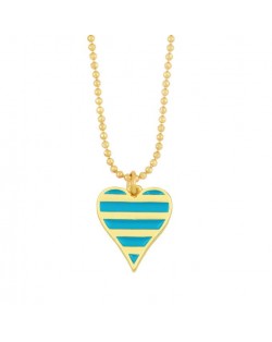 Enamel Striped Heart Pendant 18K Gold Plated Wholesale Costume Necklace - Turquoise