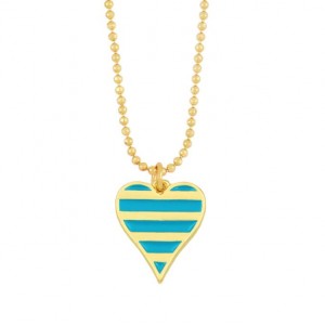 Enamel Striped Heart Pendant 18K Gold Plated Wholesale Costume Necklace - Turquoise