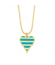 Enamel Striped Heart Pendant 18K Gold Plated Wholesale Costume Necklace - Turquoise