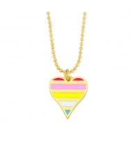 Enamel Striped Heart Pendant 18K Gold Plated Wholesale Costume Necklace - Multicolor