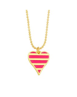 Enamel Striped Heart Pendant 18K Gold Plated Wholesale Costume Necklace - Rose