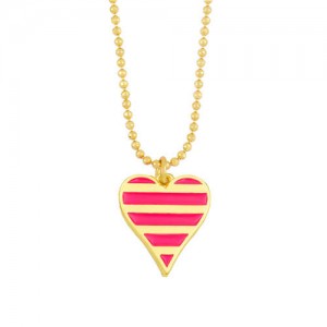 Enamel Striped Heart Pendant 18K Gold Plated Wholesale Costume Necklace - Rose