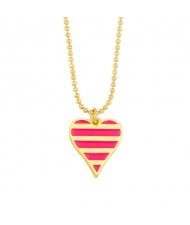 Enamel Striped Heart Pendant 18K Gold Plated Wholesale Costume Necklace - Rose