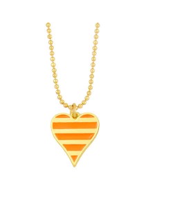 Enamel Striped Heart Pendant 18K Gold Plated Wholesale Costume Necklace - Orange