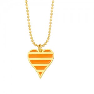 Enamel Striped Heart Pendant 18K Gold Plated Wholesale Costume Necklace - Orange
