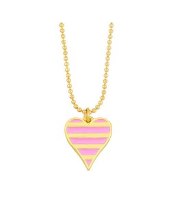 Enamel Striped Heart Pendant 18K Gold Plated Wholesale Costume Necklace - Pink