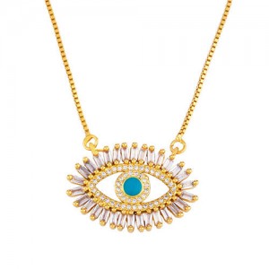 Cubic Zirconia Big Evil Eye Pendant 18K Gold Plated Wholesale Fashion Necklace