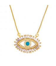 Cubic Zirconia Big Evil Eye Pendant 18K Gold Plated Wholesale Fashion Necklace