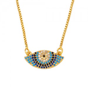 Cubic Zirconia Small Blue Evil Eye Pendant 18K Gold Plated Wholesale Costume Necklace