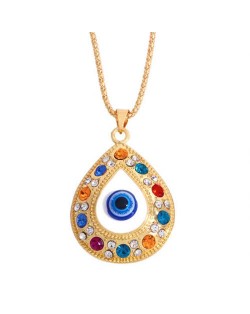 Colorful Rhinestone Embellished Evil Eye Pendant Turkish Fashion Wholesale Jewelry Necklace