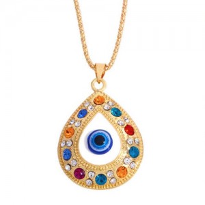 Colorful Rhinestone Embellished Evil Eye Pendant Turkish Fashion Wholesale Jewelry Necklace