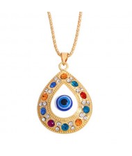 Colorful Rhinestone Embellished Evil Eye Pendant Turkish Fashion Wholesale Jewelry Necklace