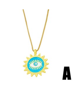 Enamel Evil Eye Theme Bohemian Fashion 18K Gold Plated Wholesale Women Costume Necklace - Blue