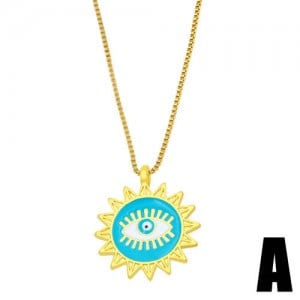 Enamel Evil Eye Theme Bohemian Fashion 18K Gold Plated Wholesale Women Costume Necklace - Blue