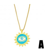 Enamel Evil Eye Theme Bohemian Fashion 18K Gold Plated Wholesale Women Costume Necklace - Blue