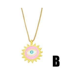 Enamel Evil Eye Theme Bohemian Fashion 18K Gold Plated Wholesale Women Costume Necklace - Pink