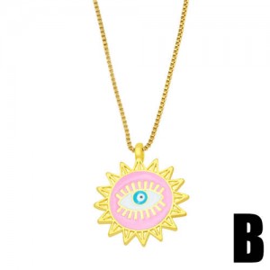 Enamel Evil Eye Theme Bohemian Fashion 18K Gold Plated Wholesale Women Costume Necklace - Pink