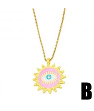 Enamel Evil Eye Theme Bohemian Fashion 18K Gold Plated Wholesale Women Costume Necklace - Pink
