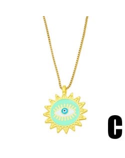 Enamel Evil Eye Theme Bohemian Fashion 18K Gold Plated Wholesale Women Costume Necklace - Green